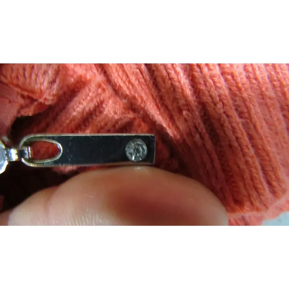 Boston Proper Zip Silk Blend Sweater Womens M Coral Knit Ribbed Stretch Cardigan